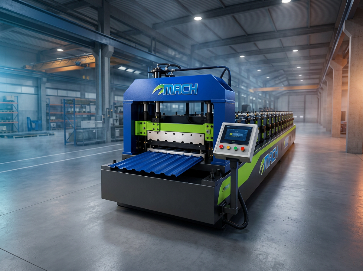Máquina de Telha Dupla Camada MACH em ambiente industrial
